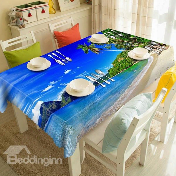 Blue Seaside And Coconut Tree Pattern 3d Tablecloth