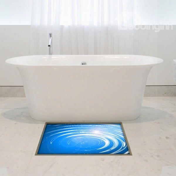 Blue Water Wave Pattern Slipping-preventing Water-proof Bathroom 3d Floor Sticker