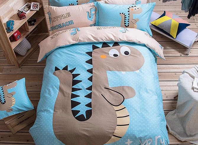 Cartoon Dinosaur Pattern Cotton Blue Duvet Covers/bedding Sets