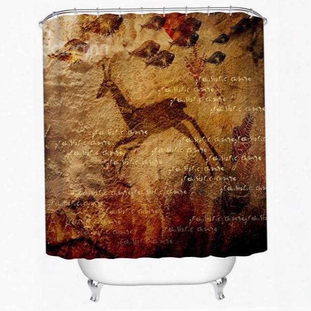 Cave Art Antelope Jumping Impression 3d Bathroom Shower Curtain