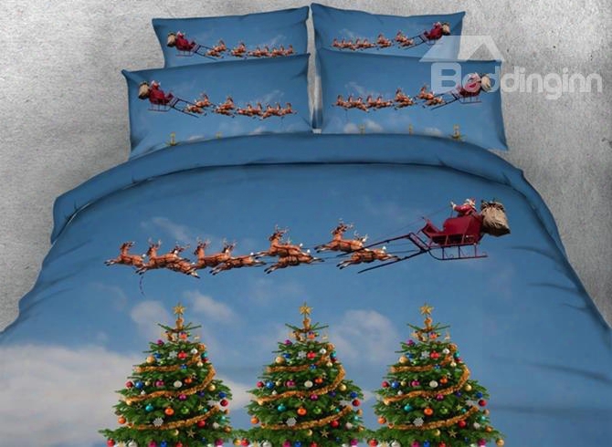 Charming Santa And Christmas Tree Print 4-piece Duvet Cover Sets