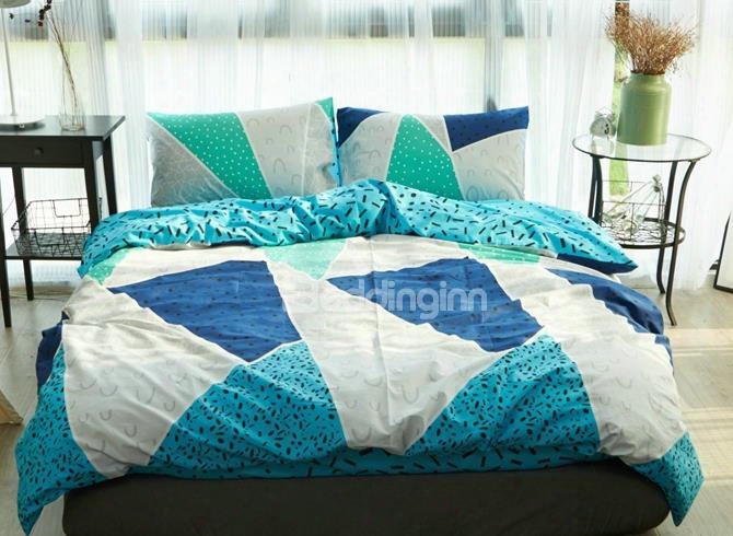 Chic Geometric Design Blue 4-piece Cotton Duvet Cover Sets