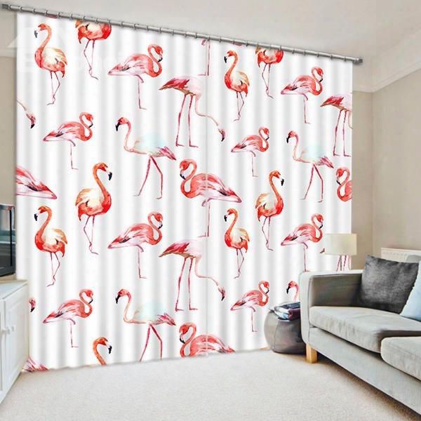 Chic Various Little Flamingo Printed 3d Living Room And Bedroom Decorative Curtain