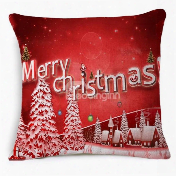 Christmas Tree Print Red Throw Pillow Case