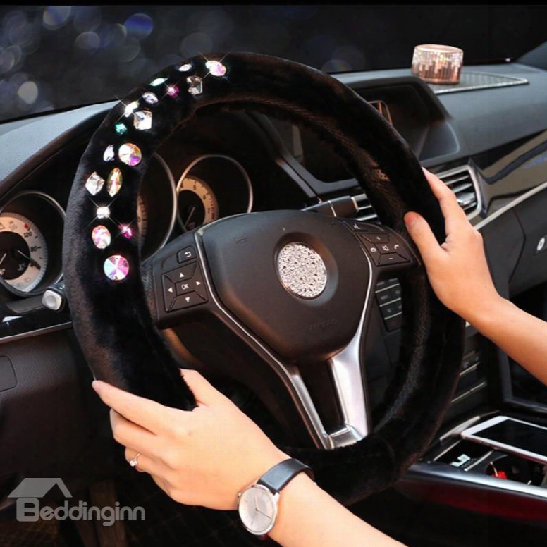 Classic Black Fantastic Rhinestones Decoration Beautiful Durable Medium Car Steering Wheel Cover