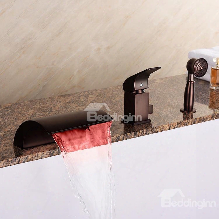 Classic Oil-rubbed Bro Nze Widespread Single Handle Three Hole Led Light Bathtub Faucet