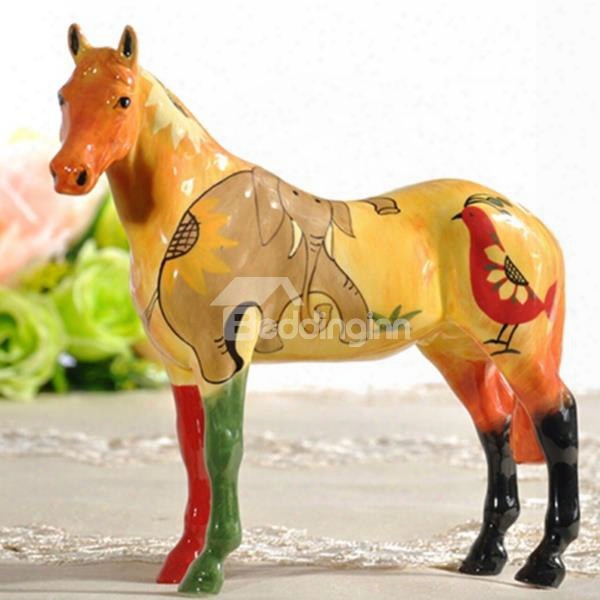 Colorful Ceramic Elephant Pattern Horse Painted Pottery