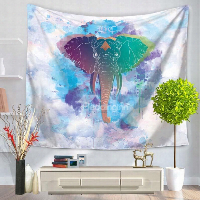 Colorful Elephant Head Watercolor Painting Decorative Hanging Wall Tapestry