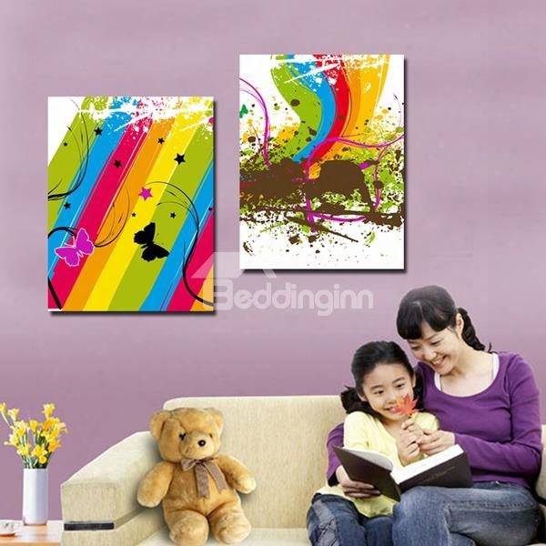 Colorful Painting And Butterfly Pattern 2 Pieces Framed Wall Art Prints