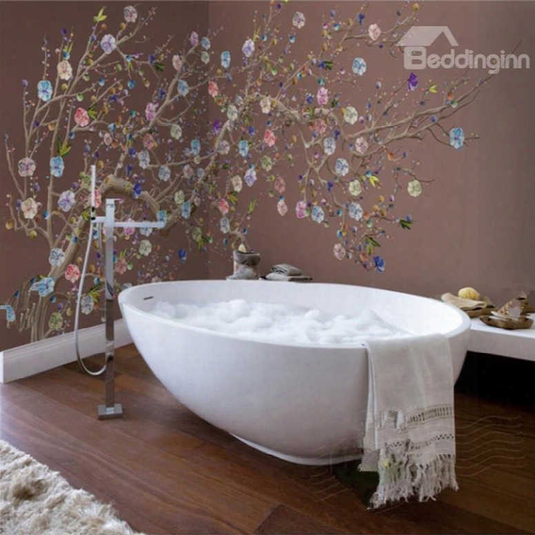 Colorful Plum Blossom Pattern Design Decorative Waterproof 3d Bathroom Wall Murals