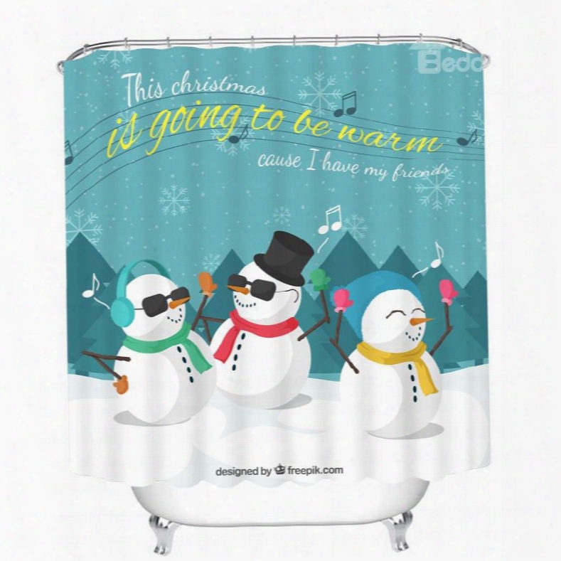 Colorful Rock Snowmen Printing Christmas Theme 3d Shower Curtain
