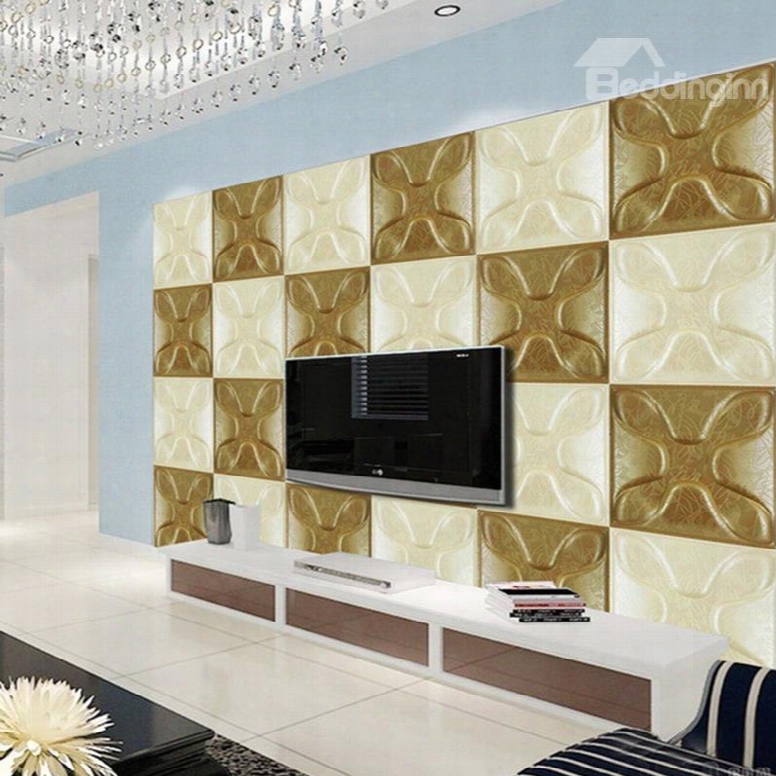 Comtemporary W Hite And Golden Three-dimensional Plaid Design Wall Murals