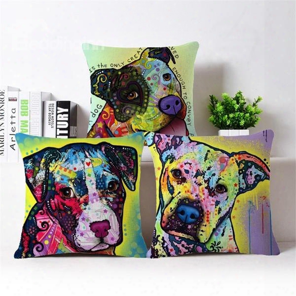 Contemporary Art Dog Print Cotton Throw Pillow Case