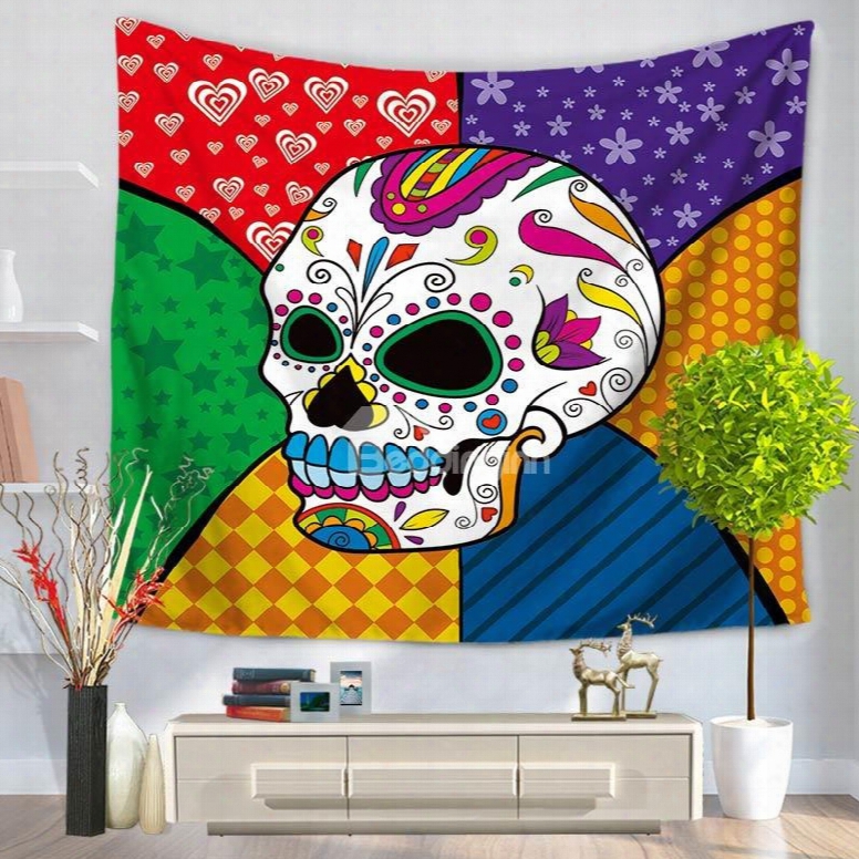 Cool Hippy Colorful Skull Pattern Decorative Hanging Wall Tapestry