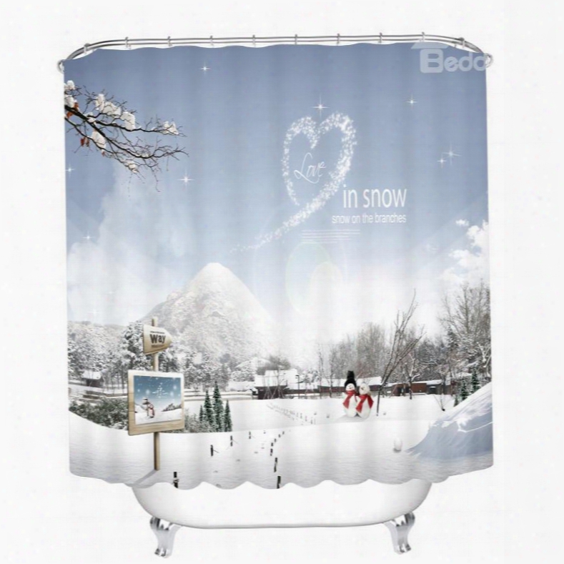 Couple Snowmen Love In Snow Printing Christmas Theme 3d Shower Curtain