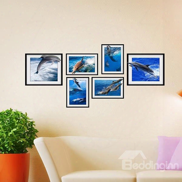 Creative 3d Dolphin Pattern Photo Frame Wall Sticker