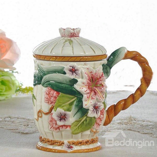 Creative Hand Painted Ceramic Lily Cup Painted Pottery
