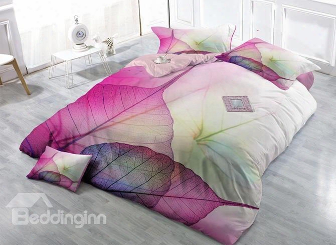 Creative Leaves Print Satin Drill 4-piece Duvet Cover Sets