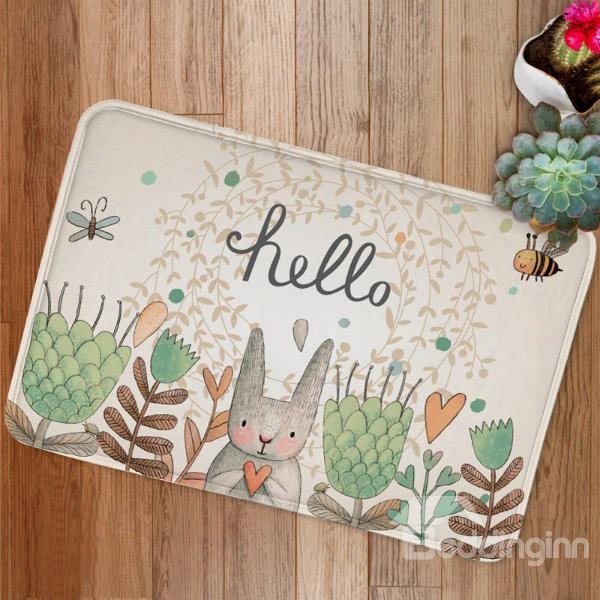 Cute Cartoon Rabbit Say Hello Print Bath Rug