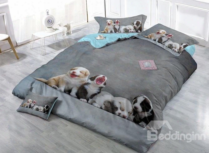 Cute Puppies Digital Printing Satin Drill 4-piece Duvet Cover Sets