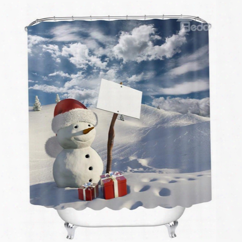 Cute Snowman With Gift Printing Printing Christmas Theme Bathroom 3d Shower Curtain
