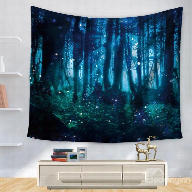 Dark Forest With Weak Light Glowworm Mystery Style Decorative Hanging Wall Tapestry