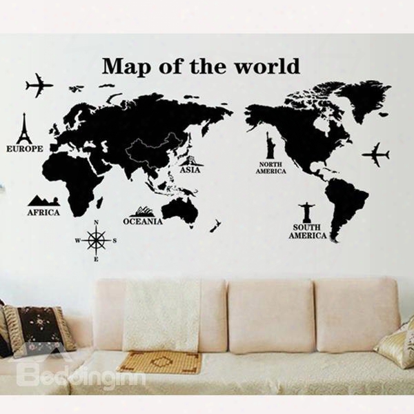 Decorative Black Map Of The World Pattern Wall Sticker