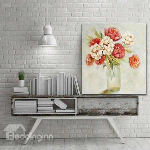 Decorative Flower Vase On Desktop Pattern For Wall Decoration None Framed Oil Painting