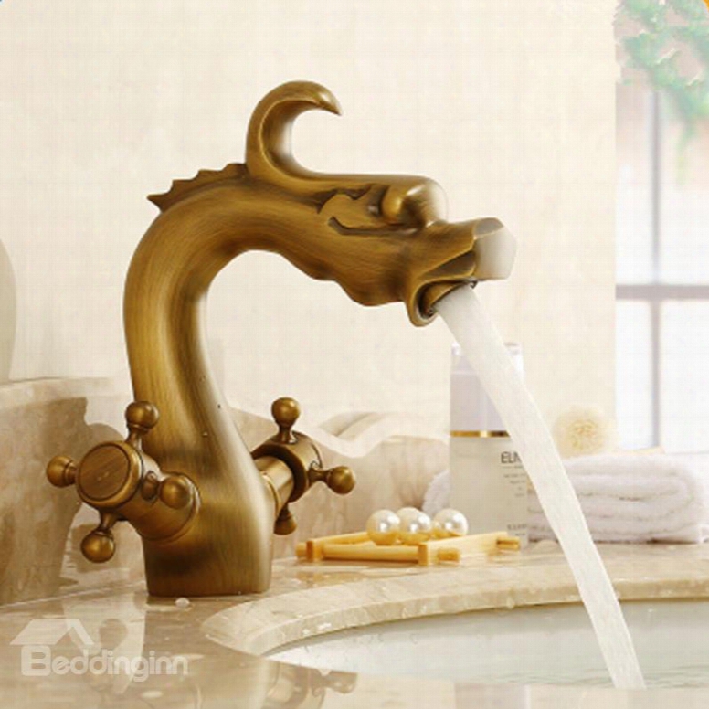 Dragon Head 2-handle And1-hole Hot/cold Water Changing Bathroom Sink Faucet