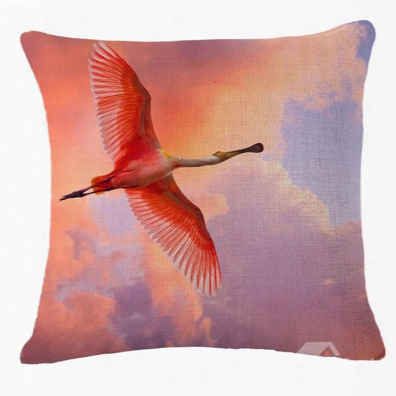 Dreamy Pink Flying Flamingo Print Throw Pillow