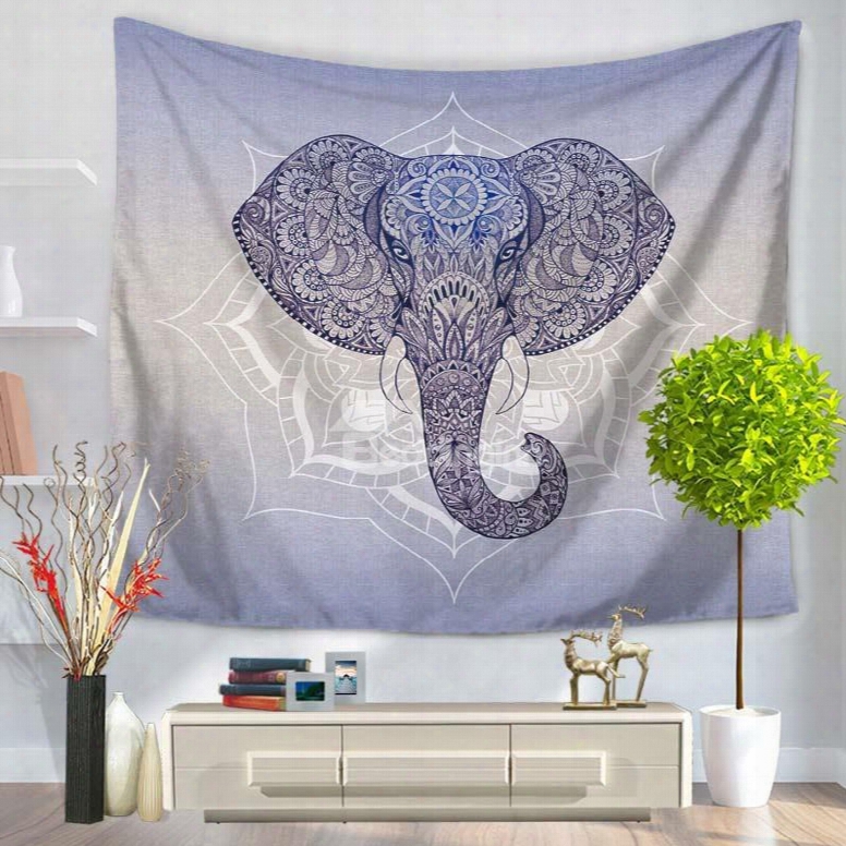 Elphant Head With Mandala Pattern Exotic Style Gradient Purple Decorative Hanging Wall Tapestry