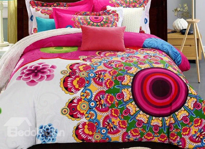 Ethnic Flowers Print Bohemian Style Cotton 4-piece Bedding Sets/duvet Covers