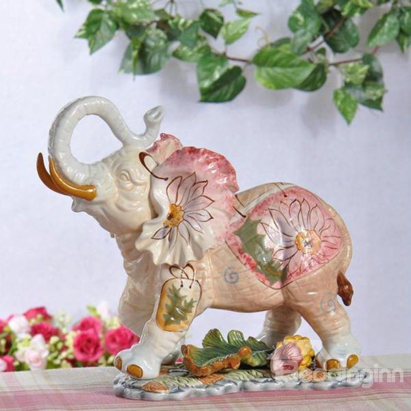 European Style Ceramic Elephant Desktop Decoration Painted Pottery