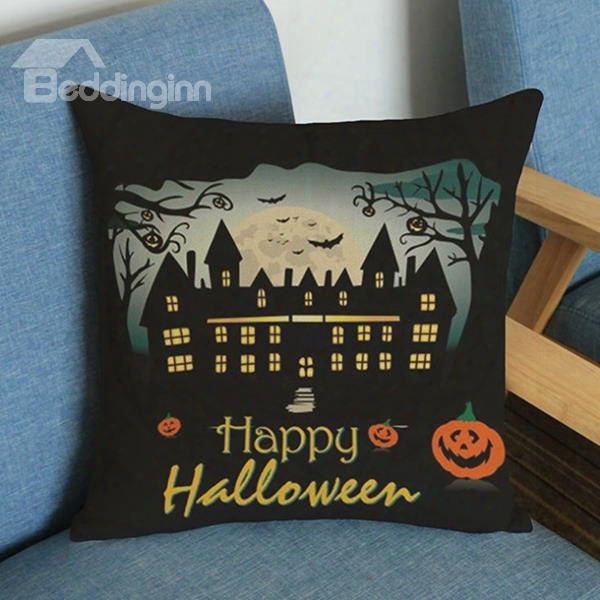 Excellent Black Halloween Castle Print Throw Pillow Case