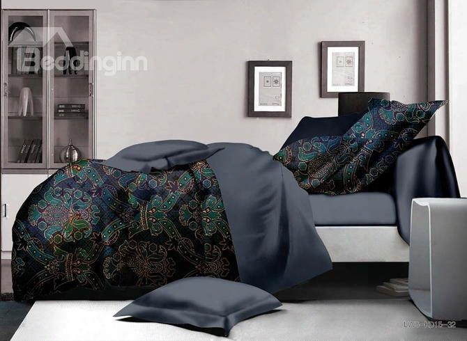 Exquisite Damask Print Polyester 4-piece Duvet Cover Sets
