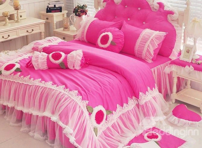 Exquisite Lace Rosy 4-piece Cotton Duvet Cover Sets