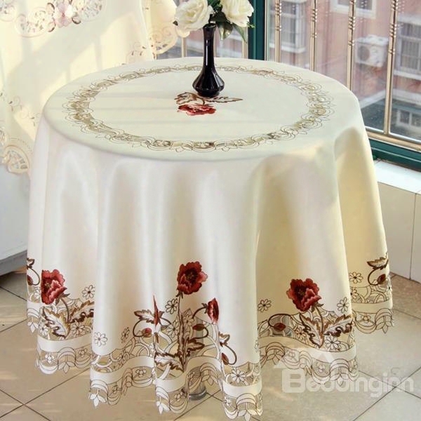 Fantastic Embroidery Flower Lace Crochet Polyester Round Dining Tablecloth