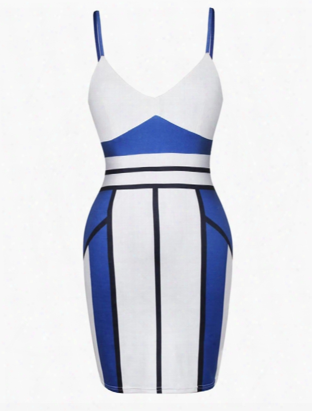 Fantastic Strappy Color Block Bodycon Sexy Dress
