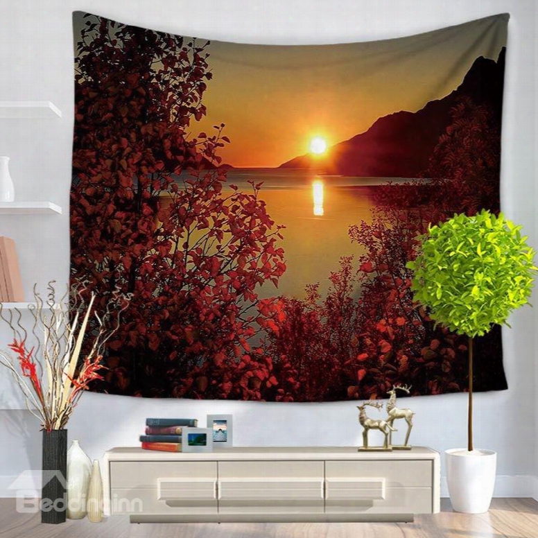 Fascinating Lakescape With Beautiful Sunset Decorative Hanging Wall Tapestry
