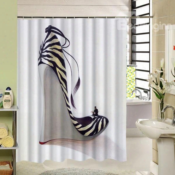 Fashion Black And White Stripes Pattern Wedge-soled Shoes Printing 3d Shower Curtain