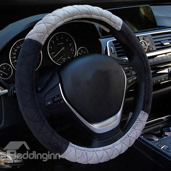 Fashion Contrast Color Design Warm Plush Material Car Steering Wheel Cover