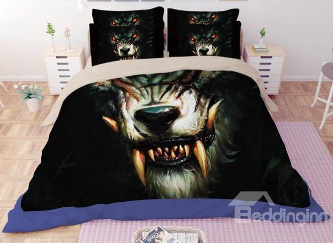 Fierce 3d Wolf Print 4-piece Polyester Duvet Cover Sets