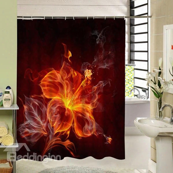 Fire Flower Printing 3d Waterproo Polyester Shower Curtain