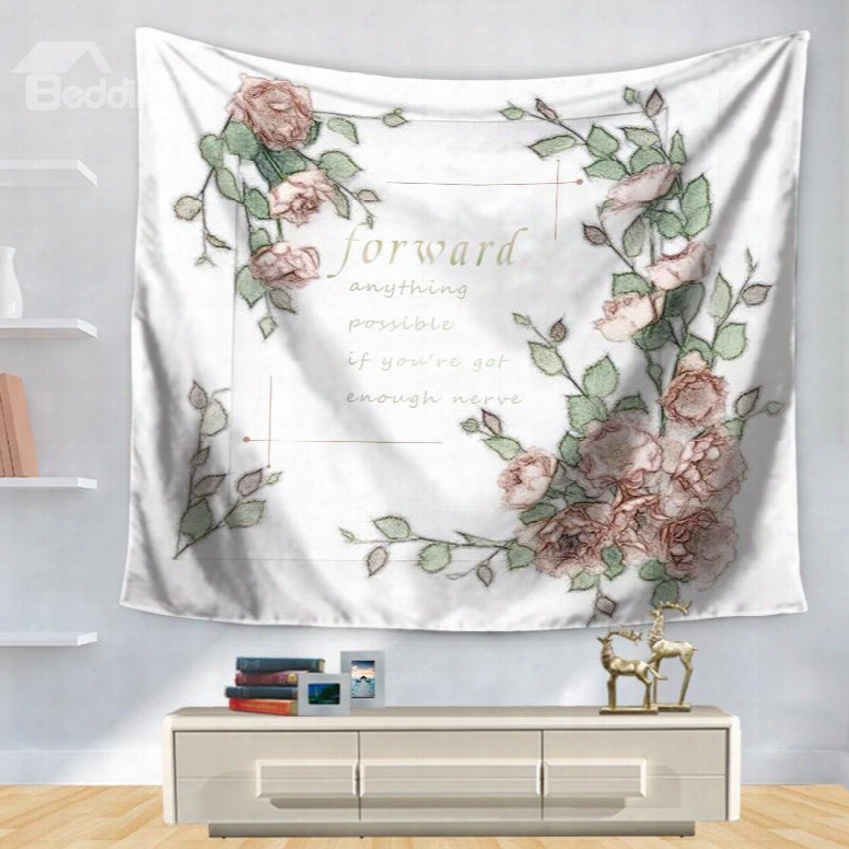 Floral Blossom And Inspiration Words Print Decorative Hanging Wall Tapestry