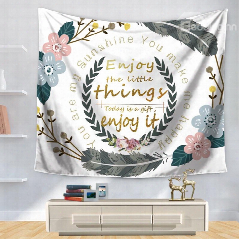Floral Garland And Enjoy Little Things Words Print Decorative Hanging Wall Tapestry