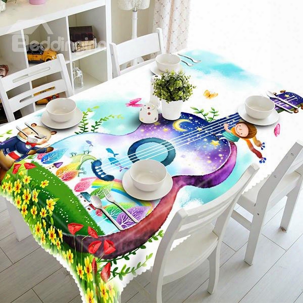 Floral Polyester Guitar Pattern 3d Tablecloth