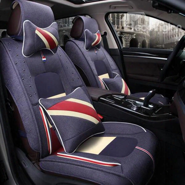 French Classic Flag Style Flax Material Universal Five Car Seat Cover