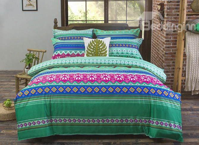 Fresh Green Exotic Pattern Polyester 4-piece Duvet Cover Sets