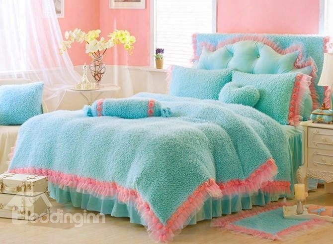 Fresh Style Blue Cozy 4-piece Velvet Fluffy Bedding Sets/duvet Over