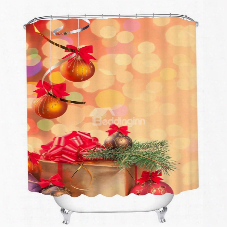 Golden Jingle Bell Printing Christmas Theme 3d Shower Curtain
